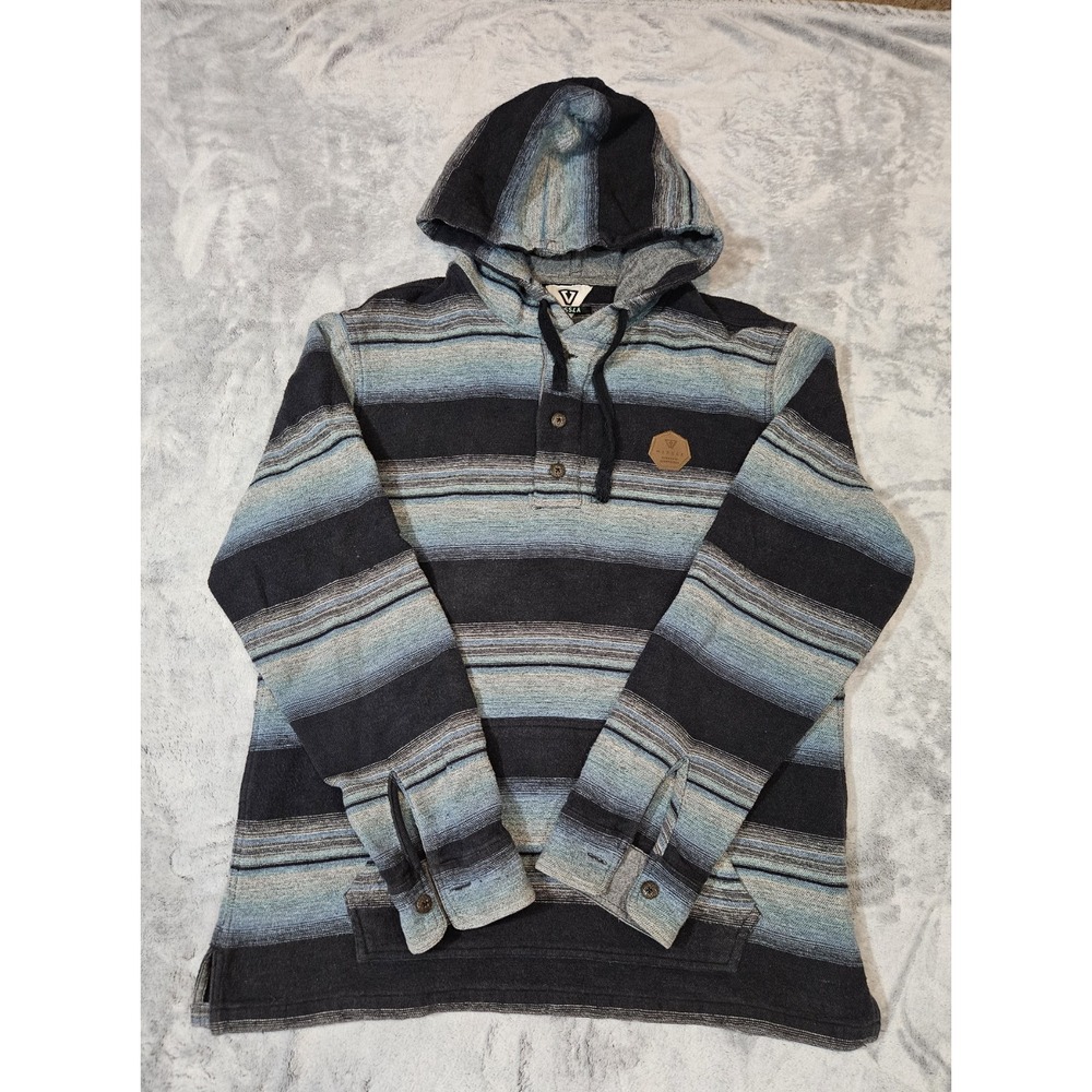 Vissla Men's Striped Fleece Baja Hoodie Blue Black Size Large